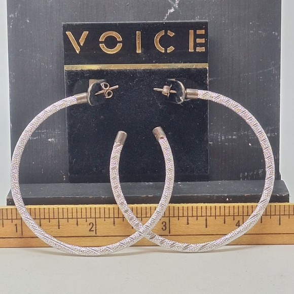 Voice Textured Silver Hoop Stud Earrings - Picture 1 of 3